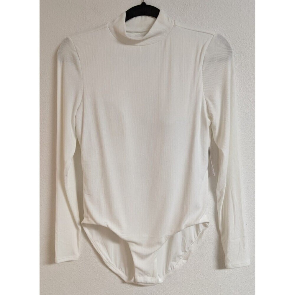 NWT~SOMA White Ribbed Mock Neck Bodysuit w/ Built-In Bra Medium  $69.95